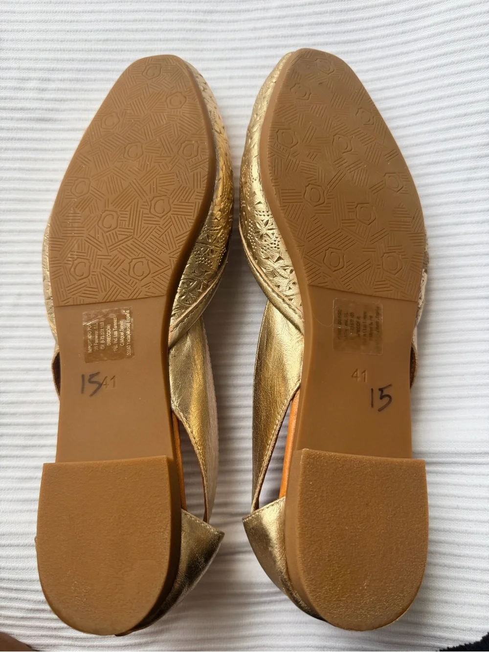 Gold Leather Slingback Flats/Vacation/Office/Casual Chic/Quiet Luxury/US 10–10.5 - Picture 6 of 6